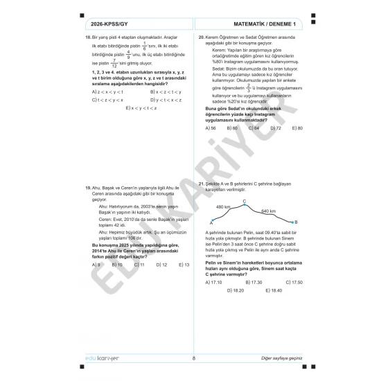 Edu Kariyer Mert Hoca 2026 KPSS Matematik 10'lu Branş Deneme Tamamı Çözümlü