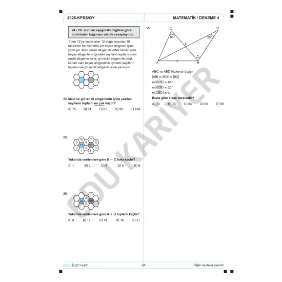 Edu Kariyer Mert Hoca 2026 KPSS Matematik 10'lu Branş Deneme Tamamı Çözümlü