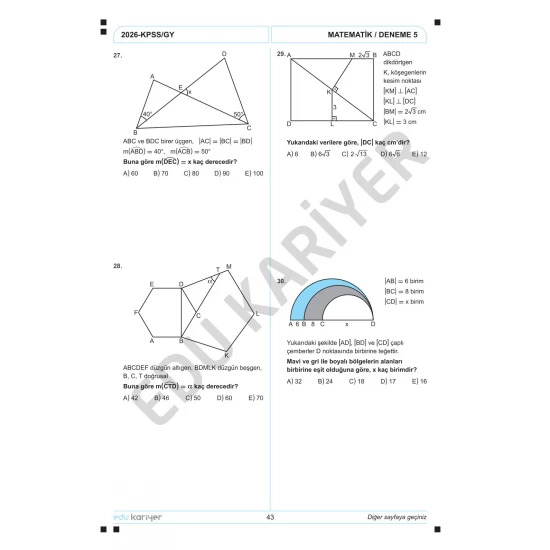 Edu Kariyer Mert Hoca 2026 KPSS Matematik 10'lu Branş Deneme Tamamı Çözümlü