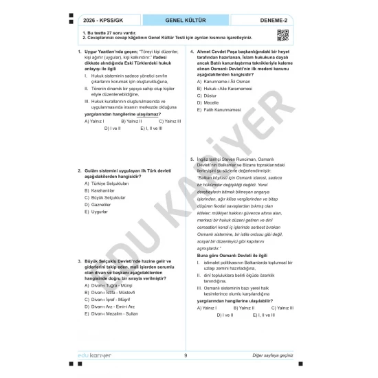 Edu Kariyer Sadettin Hoca 2026 KPSS Tarih 20'li Branş Deneme Tamamı Çözümlü
