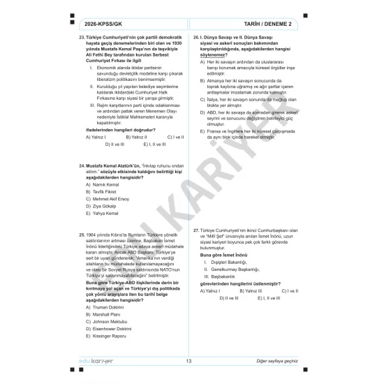 Edu Kariyer Sadettin Hoca 2026 KPSS Tarih 20'li Branş Deneme Tamamı Çözümlü