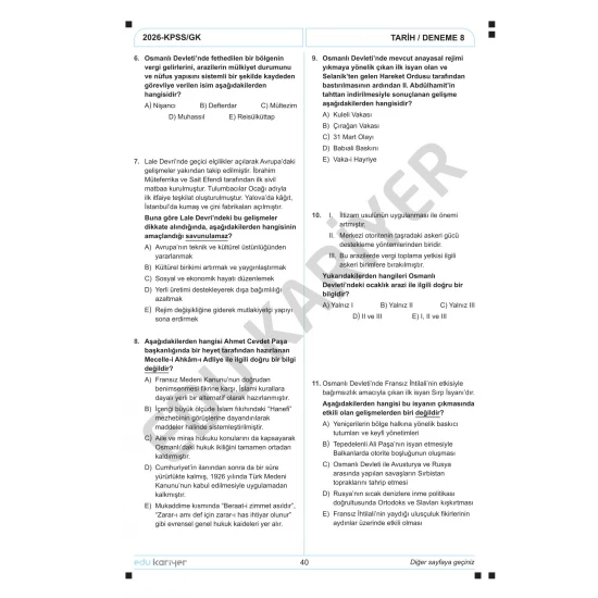 Edu Kariyer Sadettin Hoca 2026 KPSS Tarih 20'li Branş Deneme Tamamı Çözümlü