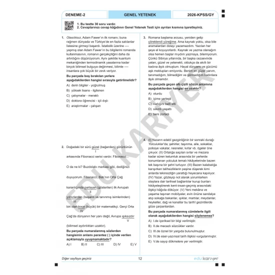 Edu Kariyer Deniz Hoca 2026 KPSS Türkçe 10'lu Branş Deneme Tamamı Çözümlü