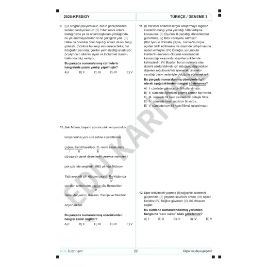 Edu Kariyer Deniz Hoca 2026 KPSS Türkçe 10'lu Branş Deneme Tamamı Çözümlü