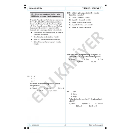 Edu Kariyer Deniz Hoca 2026 KPSS Türkçe 10'lu Branş Deneme Tamamı Çözümlü