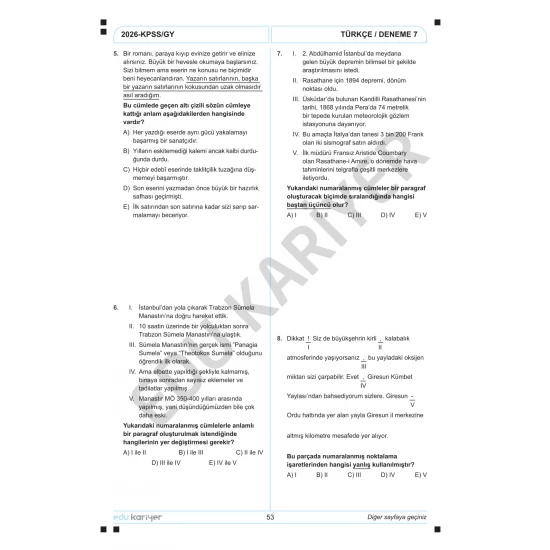 Edu Kariyer Deniz Hoca 2026 KPSS Türkçe 10'lu Branş Deneme Tamamı Çözümlü