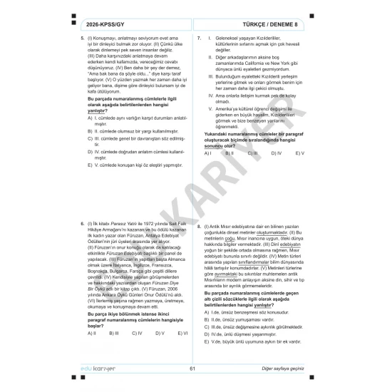 Edu Kariyer Deniz Hoca 2026 KPSS Türkçe 10'lu Branş Deneme Tamamı Çözümlü