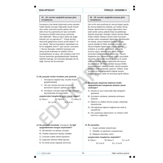 Edu Kariyer Deniz Hoca 2026 KPSS Türkçe 10'lu Branş Deneme Tamamı Çözümlü