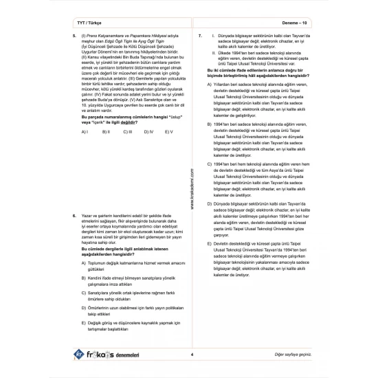 TYT Türkçe 10'lu Frekans Denemeleri KR Akademi Yayınları