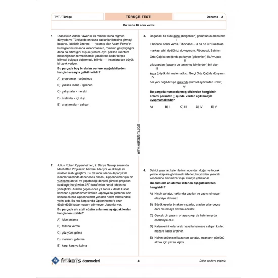 TYT Türkçe 10'lu Frekans Denemeleri KR Akademi Yayınları