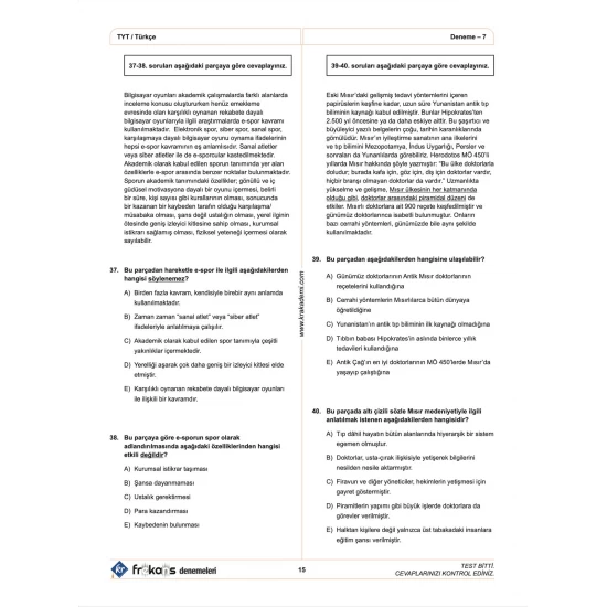 TYT Türkçe 10'lu Frekans Denemeleri KR Akademi Yayınları