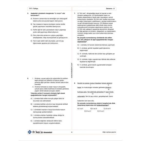 TYT Türkçe 10'lu Frekans Denemeleri KR Akademi Yayınları